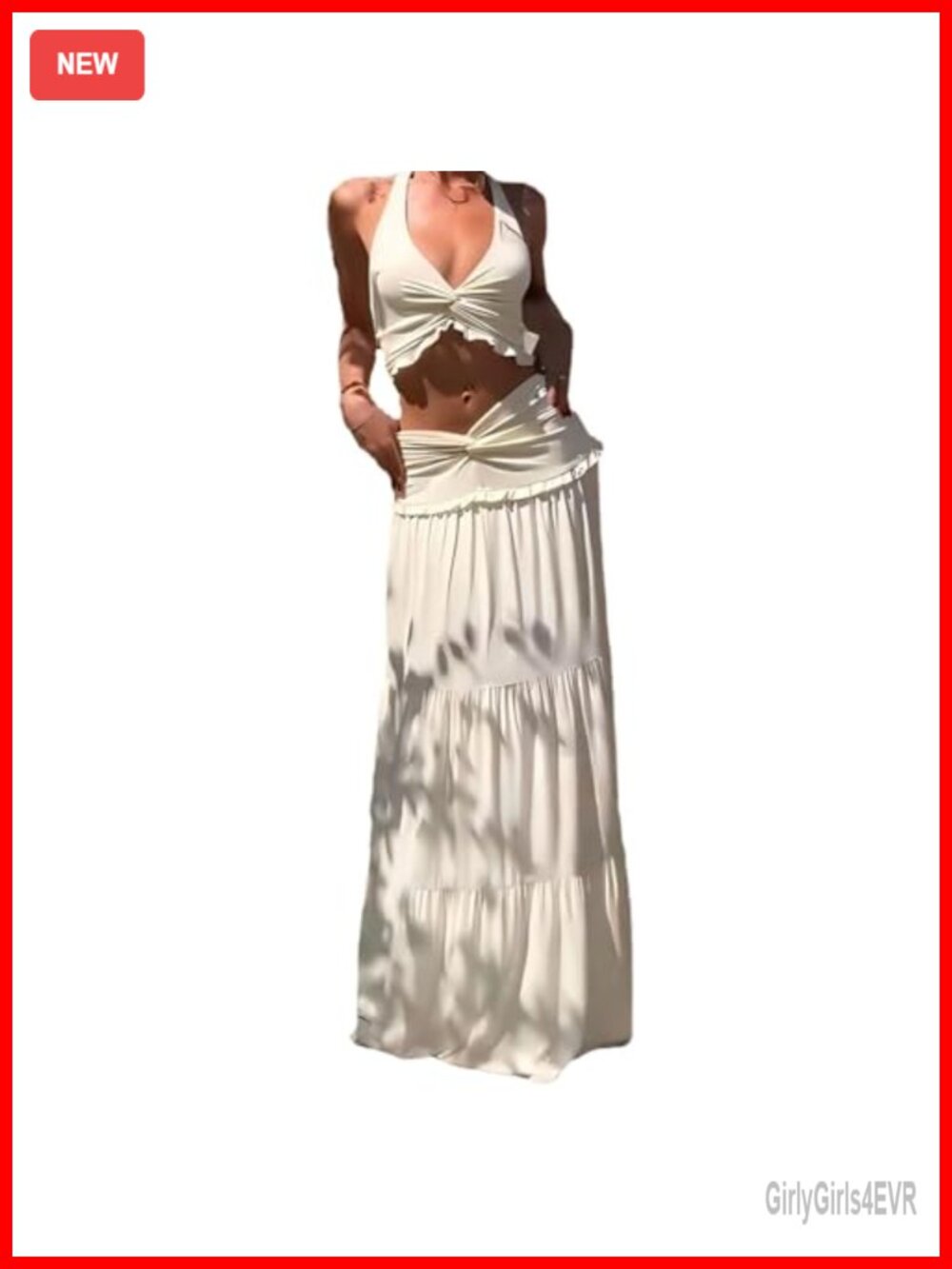 Wuitrie Women 2 Piece Skirt Set Sleeveless Strap Top Maxi Skirt Vacation